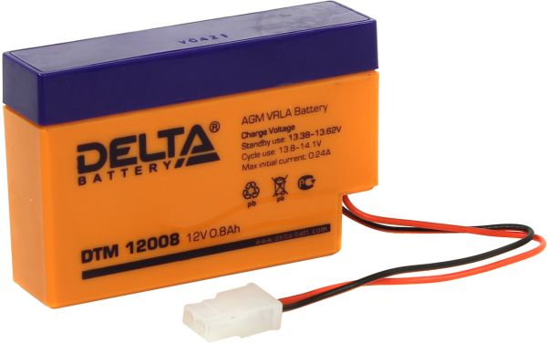 Аккумулятор для ИБП Delta Battery DTM 12008 0,8А/ч-12Vст EN1 - - 96x25x62